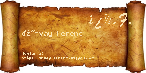 Árvay Ferenc névjegykártya